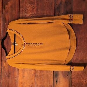 We The Free | Free People Mustard Knit Long Sleeve Crew Neck Buttons Size M